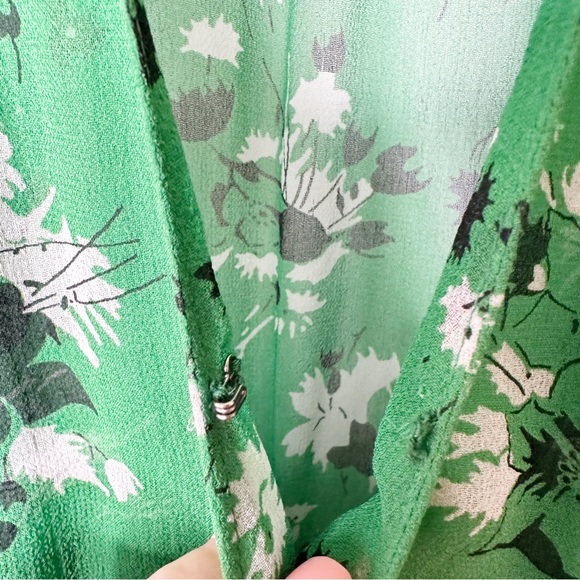 Veronica Beard Sean Floral-print Silk Dress Green Multi Ruched Bell Sleeves 8 - Picture 13 of 15